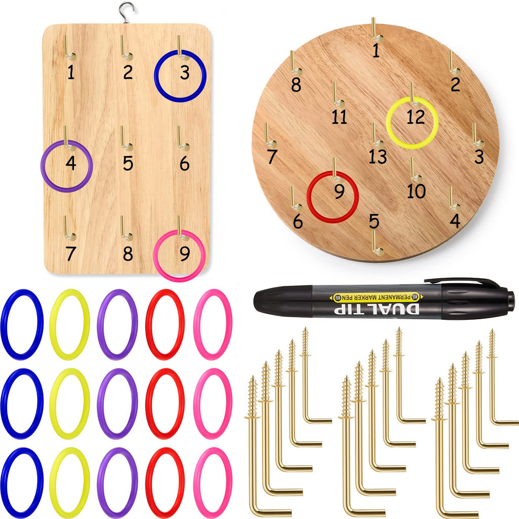 31 Pieces Hook and Ring Toss Game for Adults and Kids, Includes 15 Metal Hooks 15 Plastic Rings and Black Marker, Fun and Challenging Wall Game, Indoor Outdoor for Kids Adults Family - BeesActive Australia
