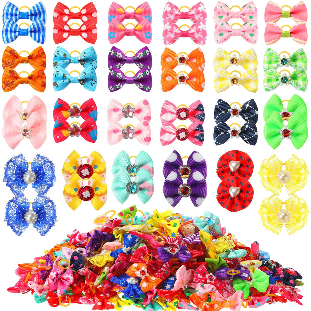 Reginary 300 Pcs Dog Bows Grooming Cute Dog Hair Bows Girl with Rubber Bands Small Puppy Bowknots Colorful Hair Accessories for Dogs Puppies Pets - BeesActive Australia