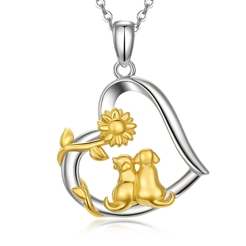 CHIC ARTSY 925 Sterling Silver Dog Mom Pendant Necklace Lovely Animal love Heart Necklace Dog Lover Memorial Gifts for Women Mom Wife Daughter Cable Chain 18"-20'' Inches #2 pet dog/silver - BeesActive Australia