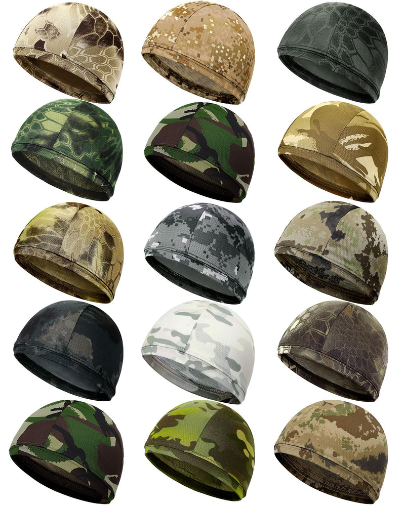 15 Pieces Cooling Skull Caps Camo Cooling Helmet Liner Sweat Wicking Running Beanie Cycling Caps Running Hat for Men Women Motorcycle Football Outdoor Sports Gear - BeesActive Australia