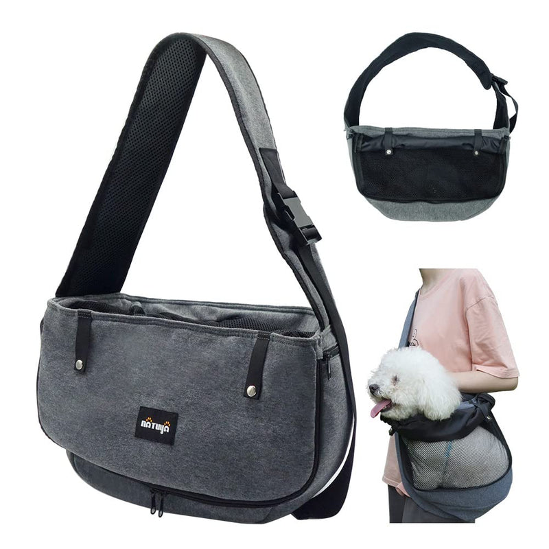 NATUYA Dog Sling Carrier Puppy Carrier Openable Breathable Mesh Hands-Free Small Dog Carry Travel Bag with Adjustable Padded Strap Pocket Large Space Pet Carrier for Outdoor Hiking Dark Grey For Pet 6-15 lb - BeesActive Australia