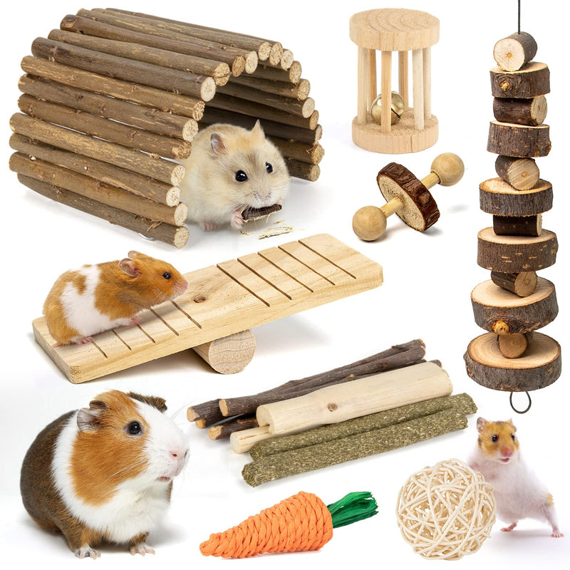 Sofier Hamster Toys Guinea Pig Toys Hamster Accessories Natural Chews for Teeth Rabbit Bunny Rat Chinchilla Wood Hamster Hideout Apple Wood Timothy Hay Sticks - BeesActive Australia