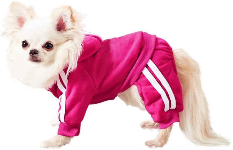 Pet Dog Outfits Small Medium Dogs Tracksuit Puppy Jumpsuit Fleece Dog Hoodies Boy Girl Dog Clothes X-Small Rose - BeesActive Australia