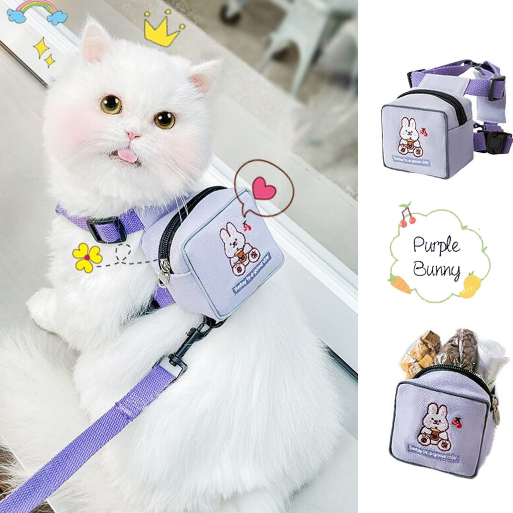 CheeseandU 1PC Pet Dog Cartoon Backpack Harness with Leash, Puppy Dog Cute Bear Rabbit Animal Back Pack Adjustable Saddle Bags with Lead Leash for Dog Outdoor Training Walking S Purple - BeesActive Australia