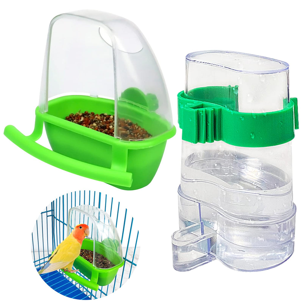 2Pcs Bird Feeder for Cage Parrot Feeding Dish Cups Birds Water Dispenser Food Bowls Hanging Spill-Proof Bird Cage Accessories Pet Cage Cups Holder Seed Food Container for Parakeet Budgies Cockatiel Green - BeesActive Australia