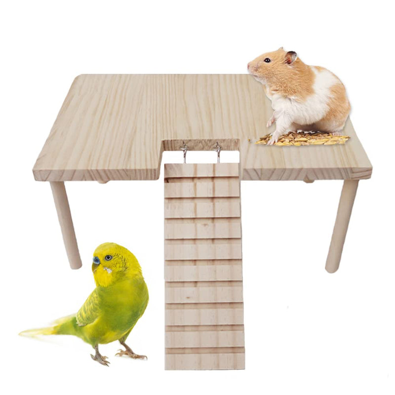 SINFUN Bird Wood Perch Playground Toy Hamster Wooden Play Gym Stand Table Parrot Platform with Climbing Ladder for Parakeet Conure Hamster Squirrel Gerbil Chinchilla Small Medium Birds Animals - BeesActive Australia