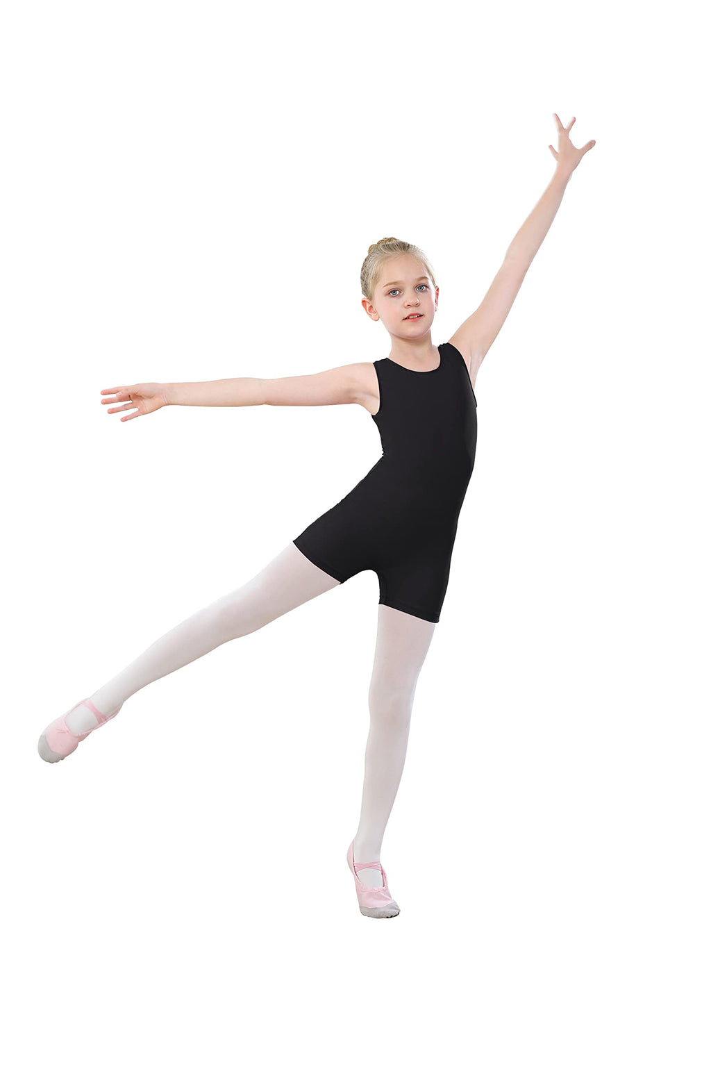 YgneeDom Girls Gymnastics Leotards Kids Dance Unitards Biketards With Shorts 3-12 Years Black 120(5-6 Years) - BeesActive Australia