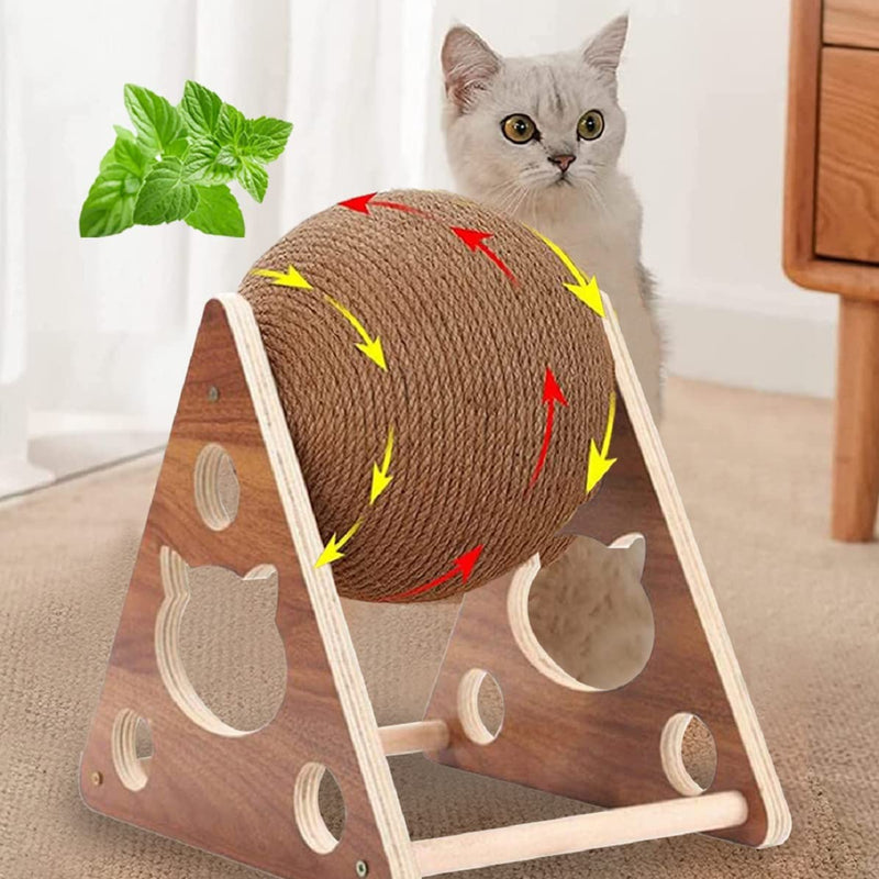 Cat Scratcher Toy,Natural Sisal Rope Cat Scratching Ball Scratcher Toy with Ball for Cats& Kittens&Dogs&Puppy, Interactive Solid Wood Scratcher Pet Toy Medium - BeesActive Australia