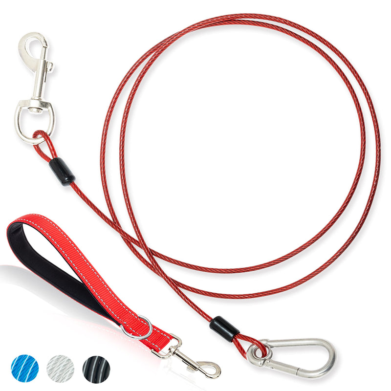 Short Dog Leash - Chew Proof 5 FT Dog Tie Out Cable with Reflective Soft Padded Handle for Training Walking Running Hiking Camping - Heavy Duty Lead Strong Dog Cable for Small Medium Large Dog Red - BeesActive Australia