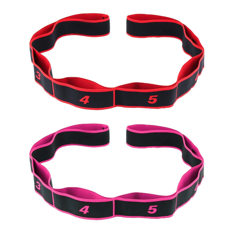 Yoga Elastic Bands Stretch Resistance Band (2 Pieces) - 8 Independent Rings Elastic Bands for Yoga, Physiotherapy, Pilates, Dance, Gymnastics, Etc Red,pink - BeesActive Australia