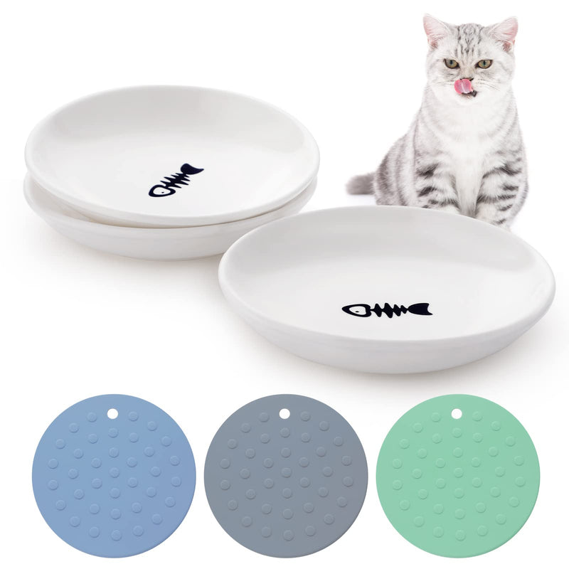Ceramic Cat Food Plates: Cat Wet Food Bowls Cat Feeding Wide Bowls to Stress Relief of Whisker Fatigue Cat Dishes White & Black - BeesActive Australia