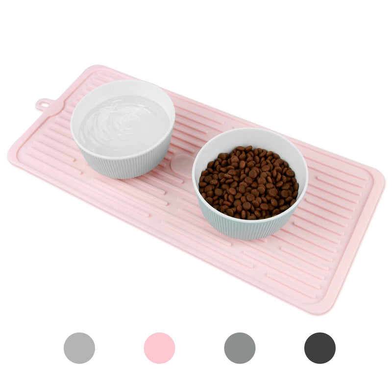 Dahaiwua Food Mat for Dog and Cat,Silicone with Lip Prevent Water and Food from Spilling,Mat for Portable and Foldable, Suitable for Medium and Small Pet 18.5" x 8.2" Pink - BeesActive Australia