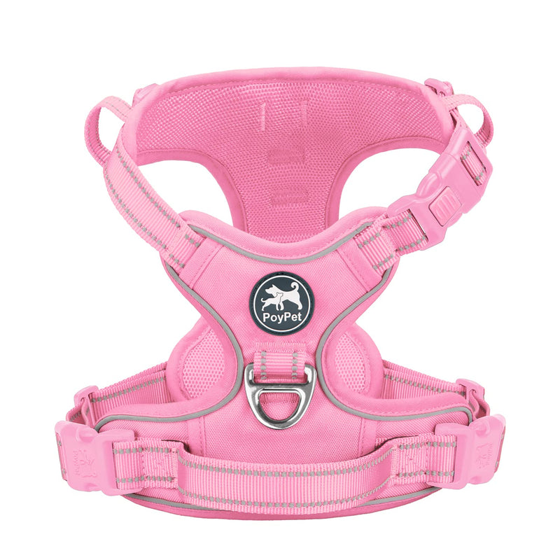 PoyPet No Pull Dog Harness, No Choke Reflective Dog Vest, Adjustable Pet Harnesses with 2 Leash Attachments with Easy Control Padded Handle for Small Medium Large Dogs L Light Pink(Matching Trim) - BeesActive Australia