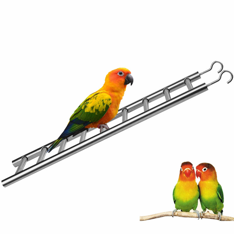 GEKMOR Parrot Ladder 9-Step Stainless Steel Rustproof Metal Nonskid Smooth Portable Bird Cage Ladder with Hooks Cockatiel Stand Ladder for Parrots Parakeets Cockatoos Lovebirds - BeesActive Australia