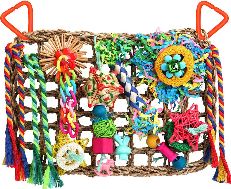 YIXUND Bird Toys Bird Foraging Toys for Parakeets Cockatiel Conures Lovebirds Bird Foraging Shredding Seagrass Wall with Various Toys for Birds - BeesActive Australia