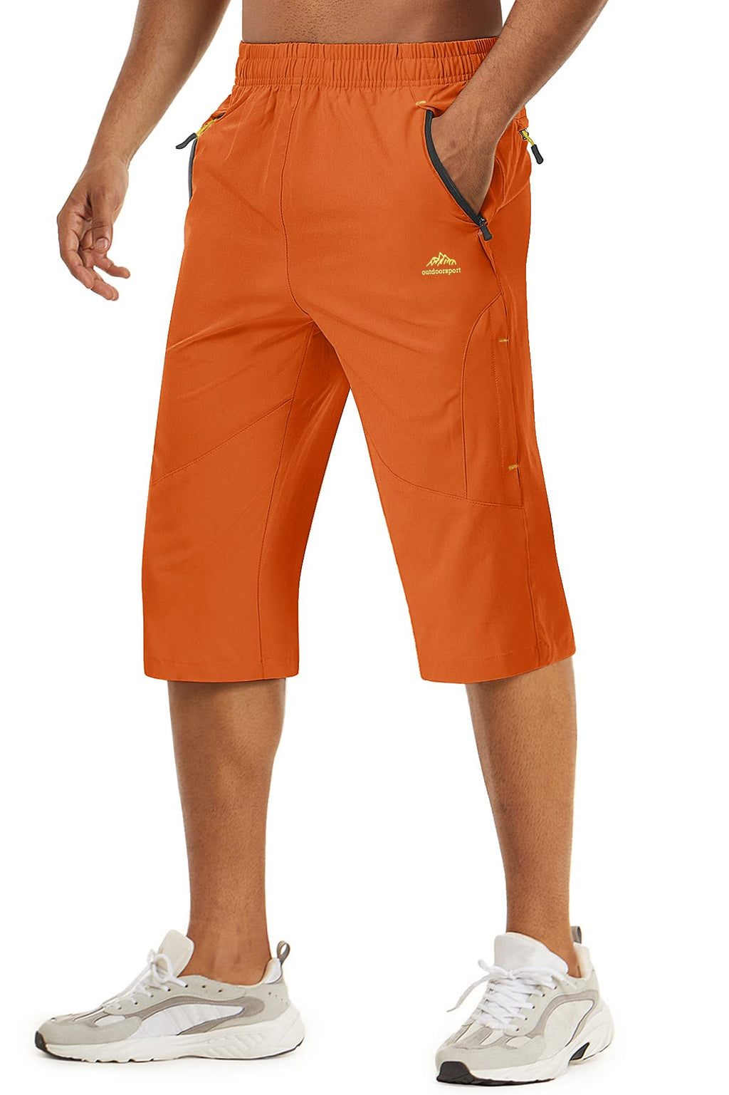 TACVASEN Men's Quick Dry Hiking 3/4 Long Capri Shorts Zipper Pockets Orange 34 - BeesActive Australia