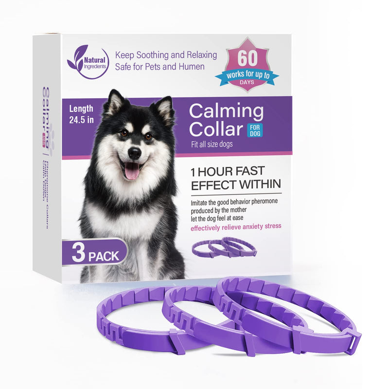 Dogs Calming Pheromones Collar 3 Packs Lasts 60 Days Relieve Reduce Anxiety or Stress 25 Inches Adjustable Relaxing Comfortable Collar Breakaway Design for All Small Medium and Large Dog Purple - BeesActive Australia