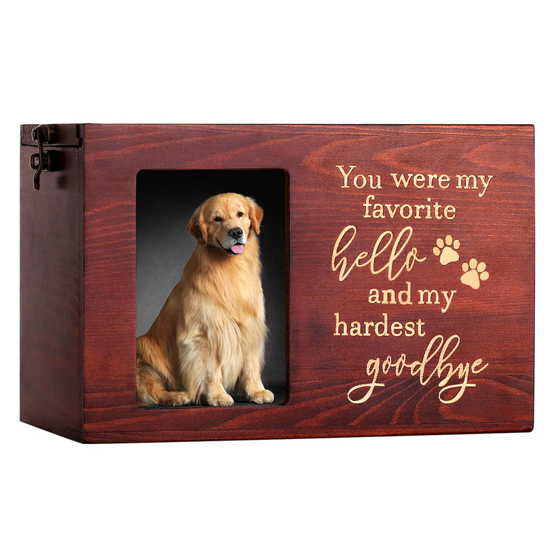 Pet Memorial Urns for Dog or Cat Ashes, Wooden Personalized Funeral Cremation Urn with Photo Frame, Memorial Keepsake Memory Box with Black Flannel as Lining, Loss Pet Memorial Remembrance Gift Large - Capacity 90 Cubic Inches - BeesActive Australia