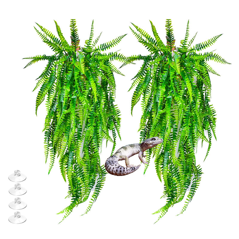 Woyrise 2Pack Reptile 31 inches Plants Bearded Dragon Tank Accessories Hanging Plastic Terrarium Plants with Suction Cup for Lizards,Geckos,Snake,Hermit Crab Tank Habitat Decor(Green Fern) 2 Pack Green Fern - BeesActive Australia