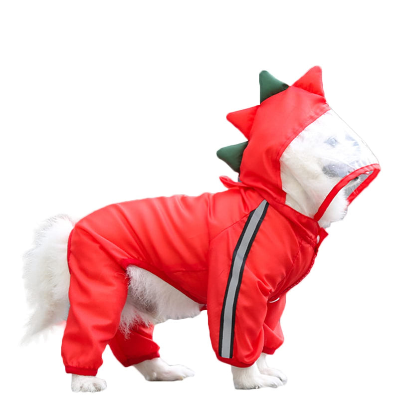SEIS Dog Raincoat Hooded Dinosaur Pet Rain Wear Waterproof Frog Pet Poncho Light Breathable Dog Suit Reflective Strap Pet Outfit for Small Medium Large Dog S (Back length 25cm/9.8") Red Dinosaur - BeesActive Australia