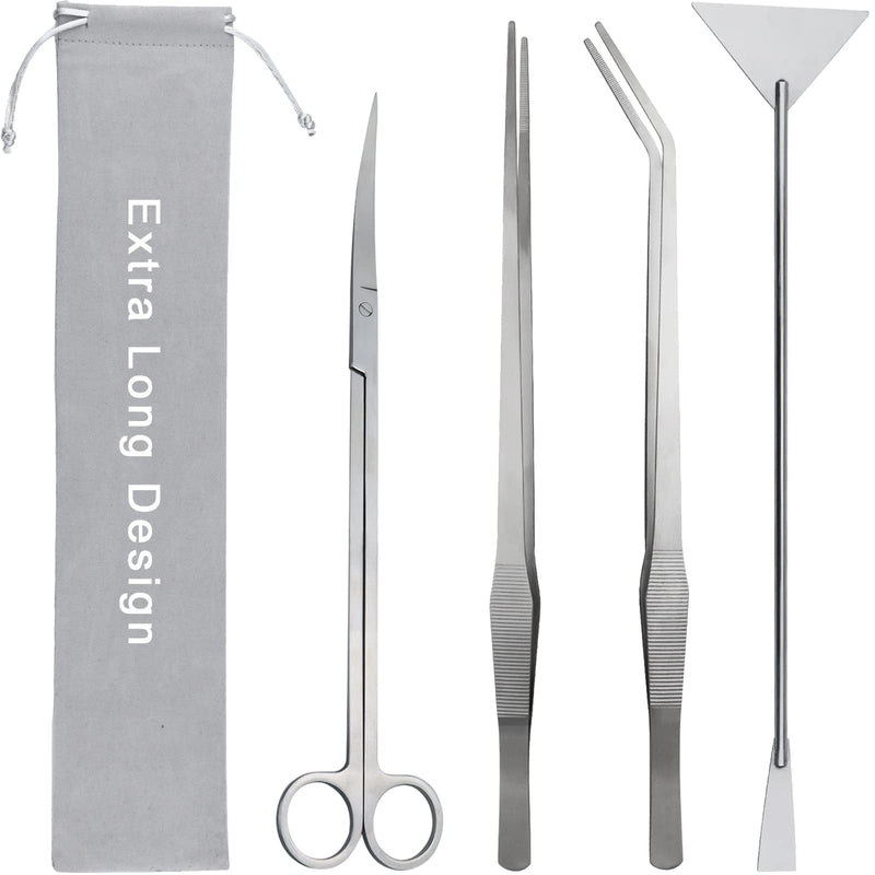 Aquarium Aquascape Tools Kit, Long 15 Inch Stainless Steel Aquatic Plants Tools, 4 in 1 Anti-Rust Aquascaping Tweezers Scissors Spatula Scrapers Tool Set for Fish Tank Cleaning Plant Trimming Shears - BeesActive Australia