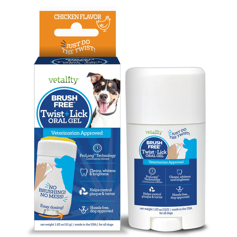 Vetality Brush Free Twist & Lick Brushless Dental Gel for Dogs | Continuously Cleans Teeth and Gums for 24 Hours | Tasty Chicken Flavor | Vet Recommended Dog Breath Freshener | Fun to Use - BeesActive Australia