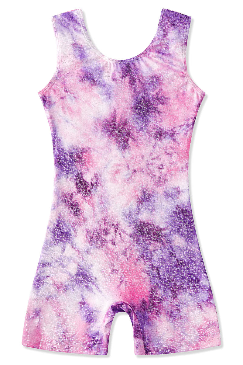 Funnycokid Girls Gymnastics Leotards with Shorts Sparkle Dance Unitards Mermaid Active Biketards 2-10 Years Purple Tie Dye 5-6 Years - BeesActive Australia