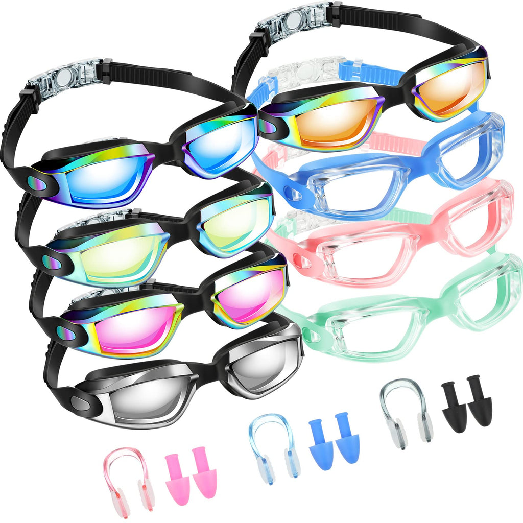 8 Pack Swim Goggles No Leaking Swimming Goggles for Adults UV Protection Pool Goggles Anti Fog Swimming Glasses with Waterproof Nose Clips and Earplugs for Men Women Youth Kids, Multicolor - BeesActive Australia