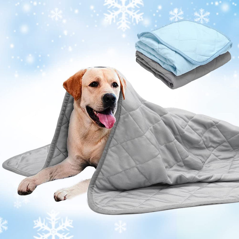2 Pack Dog Cooling Blanket 28*22 Lightweight Self Cooling Pad for Kennel Sofa,Ice Silk Cooling Bed Cover for Dog Cat Summer Blanket Light Cooling Dog Throw Blanket 28"x22" (2pack) Grey&blue - BeesActive Australia