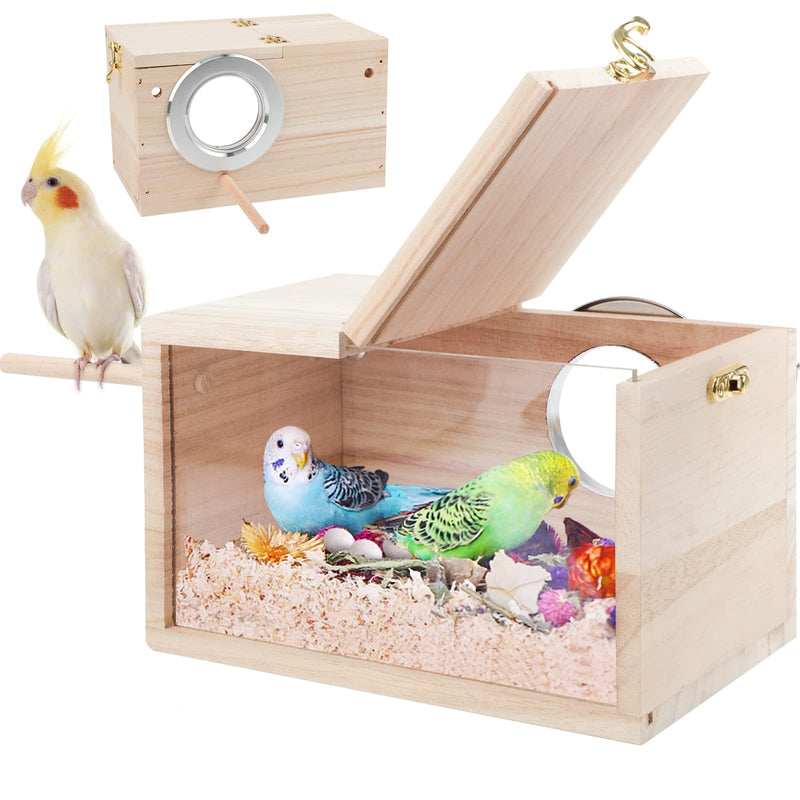 Rypet Parakeet Nesting Box Transparent Design, Bird Nest Breeding Box with Perch Wood Bird Cage House for Cockatiel Lovebirds Budgie Finch Parrotlets Canary Conure Small - BeesActive Australia