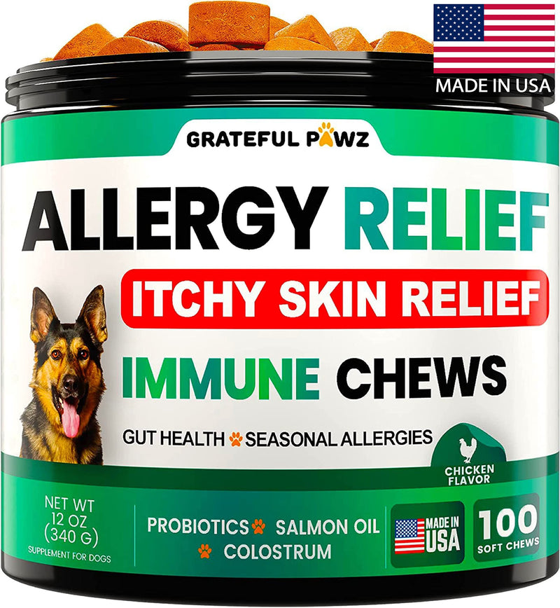 Dog Allergy Relief Chews - Dog Itch Relief - Probiotics, Omega 3 Fish Oil + Colostrum - Itchy Skin Relief - Seasonal Allergies - Anti Itch Support & Hot Spots - Immune Health Supplement - Made in USA - BeesActive Australia