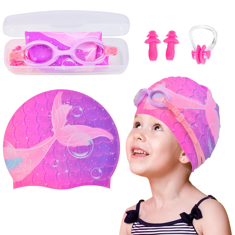 AuSletie Silicone Swim Caps for Kids Girls (Age 3-8), Waterproof Swimming Cap for Kids Toddlers , Durable Comfortable Swimming Caps for Girls, Fit for Long and Short Hair - BeesActive Australia