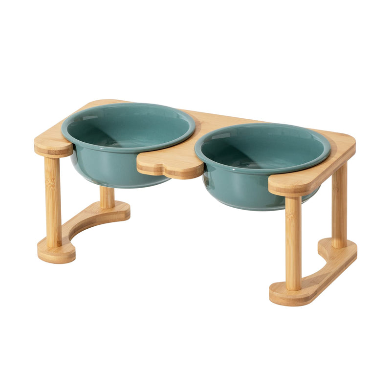 Havniva Ceramics Raised Dog Bowl with Non-Slip Stand Elevated Dog Bowl for Medium and Large Dog Food and Water Bowl Dog Dish Pet Feeding Bowl Medium - 6.9" Double - Dark Green - BeesActive Australia