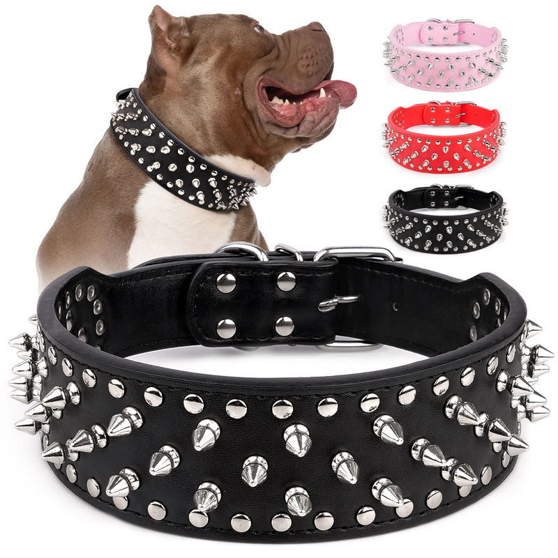 Epesiri Adjustable Wide Spiked Dog Collar, Mushroom Rivet PU Leather Cat Dog Collars, Durable Spike Studded Pet Collar for Small Medium Large Breed, Pitbull Mastiff Bulldog Pugs Husky Rottweiler Black Large 19.5"-22.6" - BeesActive Australia