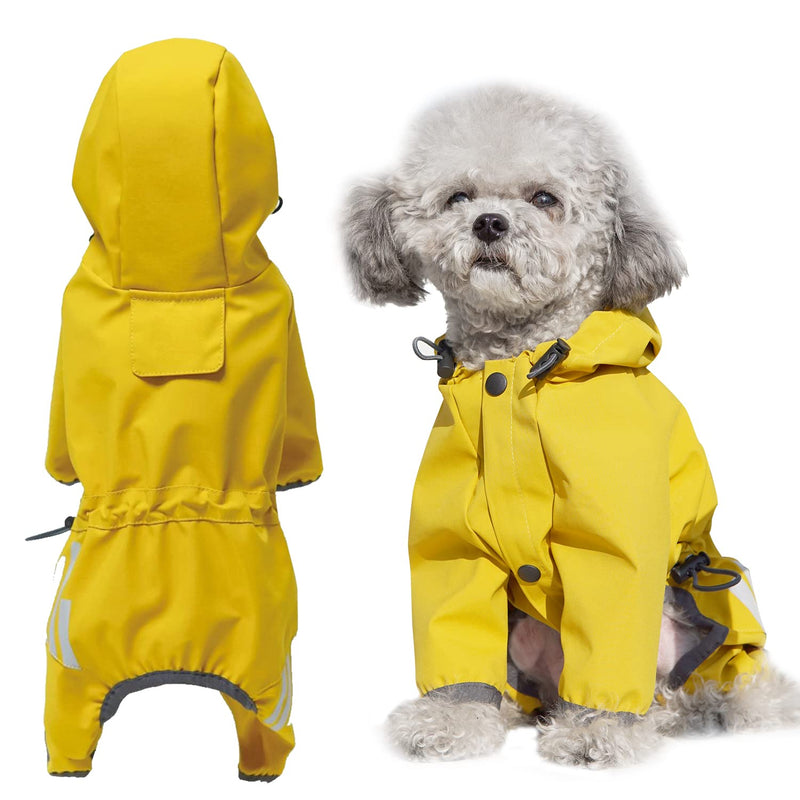AblePet Puppy Dog Raincoat Hooded Slicker Poncho with Reflective Strap/Leash Hole Windproof Jacket for Small Medium Dogs Yellow - BeesActive Australia