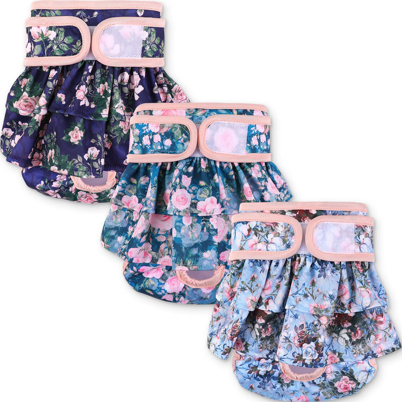 NOYAL Washable Dog Diapers Female Reusable High Absorbency Leak-Proof Rose Pattern Doggie Diapers 3 Pack Small 9.5-15.7'' - BeesActive Australia