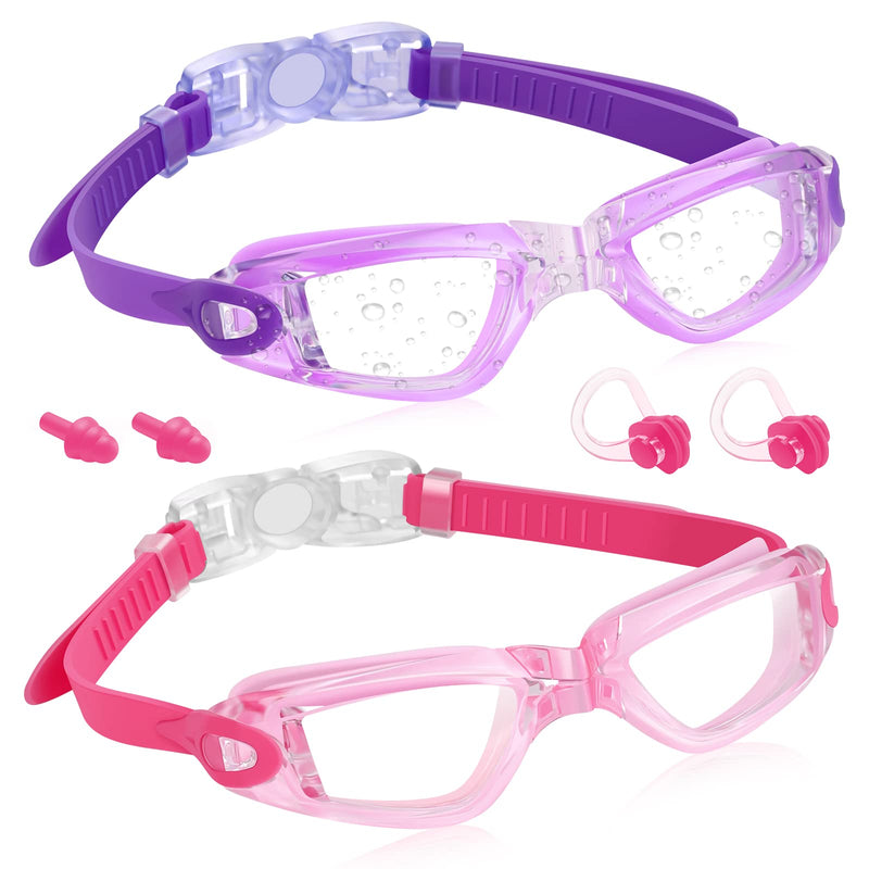 Vatefery Kids Swim Goggles 2 Packs Swimming goggles for kids Ages 6-14 Children Girls and Boys A.pink&purple - BeesActive Australia