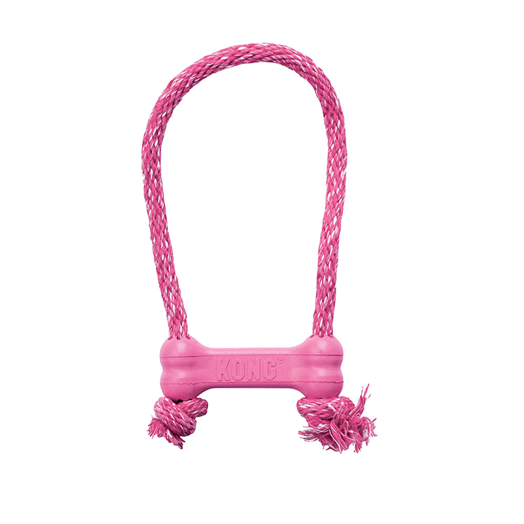 KONG - Puppy Goodie Bone with Rope - Teething Rubber, Teeth Cleaning Dog Toy - for X-Small Puppies Pink - BeesActive Australia