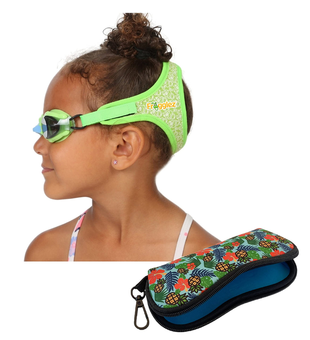 Frogglez Swim Goggles for Kids & Goggles Case Bundle - Premium Pain-Free Strap | Anti-Fog Tinted Lenses - BeesActive Australia