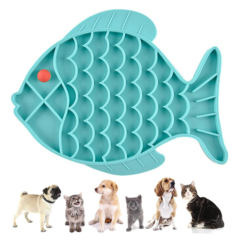 Cat Feeders Slow Feeder Cat Bowl, Fish Shape Silicone Puzzle Feeder Kitten Bowl Fun Interactive Feeder Bowl Preventing Pet Feeder Anti-gulping Healthy Eating Diet Cat Bowls，Cat &Dog Anxiety Relief blue - BeesActive Australia