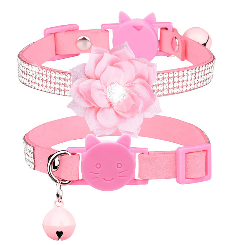 IDOLPET Cat Collar Bling Diamond Breakaway Cat Collar with Bell Rhinestones Pet Collars with Soft Velvet Adjustable Shine Collar for Cats Girls and Small Dogs Puppy Pink - BeesActive Australia