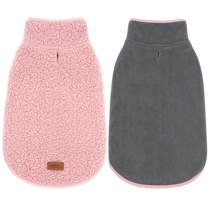 cyeollo Dog Coat Sherpa Fleece Reversible Jacket Turtleneck Sweater Vest Thick Dog Jackets for Winter Warm Clothes Cold Weather Coats for Small to Medium Dogs Apparel XX-Large Pink - BeesActive Australia