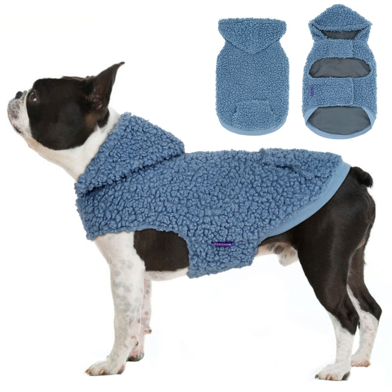 cyeollo Dog Hoodie Sherpa Vest for Dogs Reversible Waterproof Windproof Cozy Winter Clothes Cold Weather Coats Fuzzy Sweatshirt with Pocket Solid Color Pets Apparel Warm Coats for Small Medium Dogs Blue - BeesActive Australia