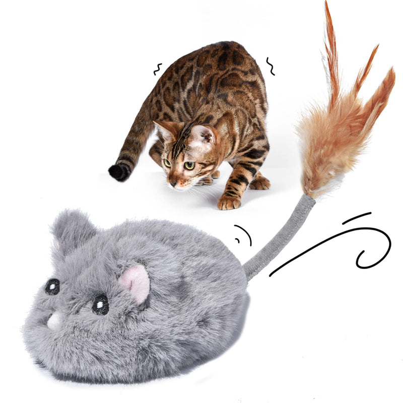Pawthquake Interactive Cat Mouse Toy,Automatic Robotic Mice Toy with Feather Wand,Electronic Electric Ball Toy for Indoor Cats/Kittens,USB Rechargeable,Random Movement,Hunting Simulation - BeesActive Australia