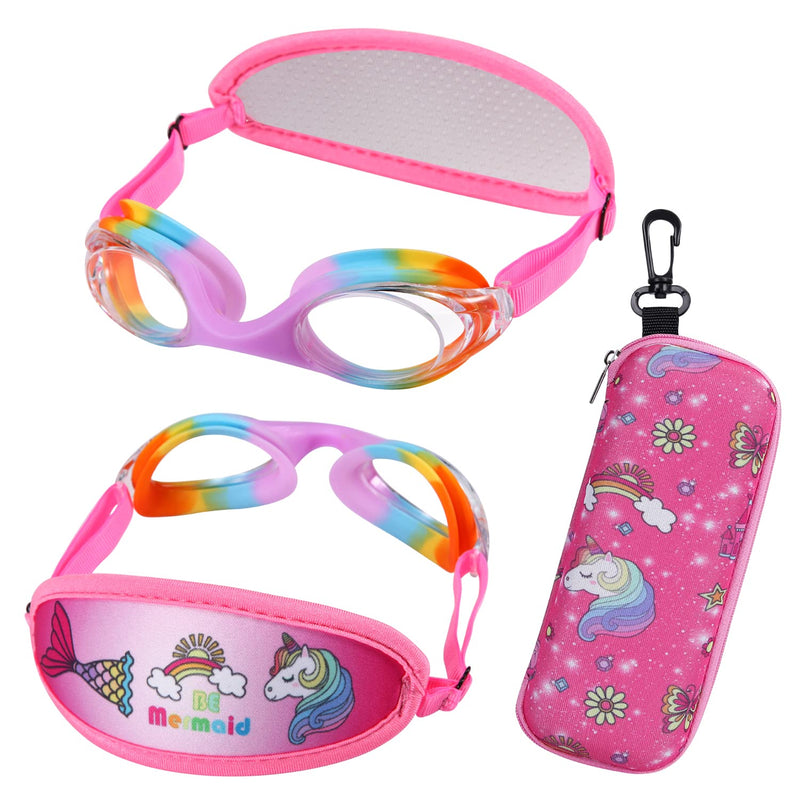 Kids Swim Goggles,Swim Goggles for Kids Adult, Swim Goggles with Fabric Strap - No Tangle Elastic, Pain Free Head Band 01 Jr Goggles-rainbow - BeesActive Australia