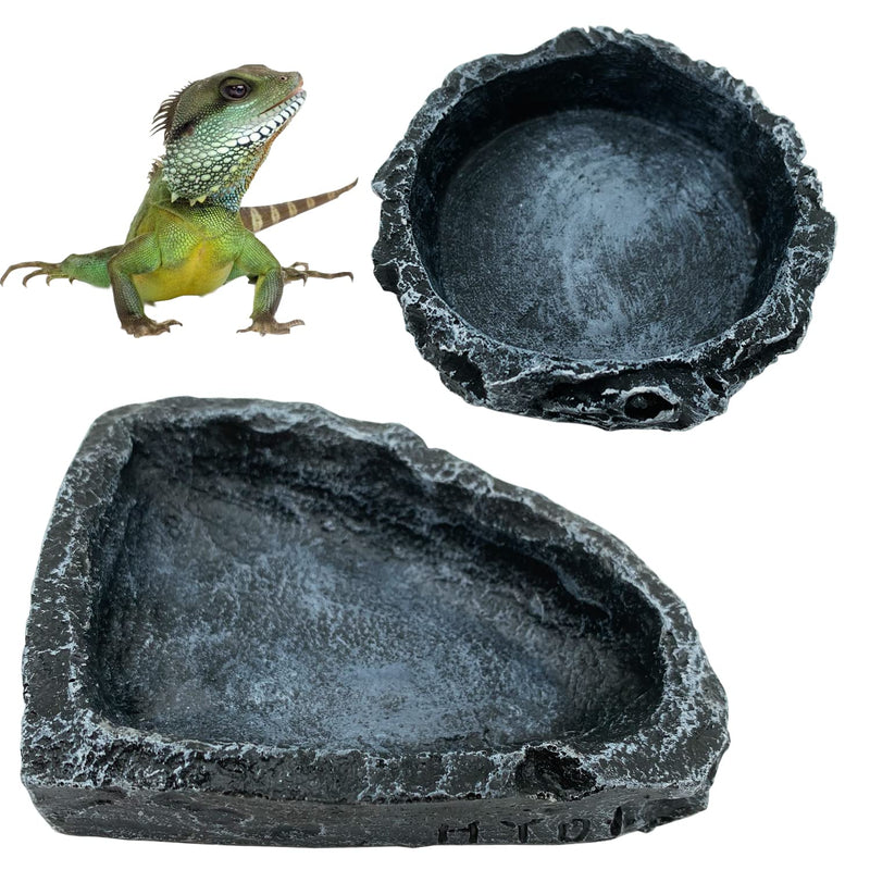 2 Pack Reptile Water Dish Food Bowls, Reptile Feeding Dish Corner Rock Bowls, Amphibian Reptile Feeding Terrarium Bowl for Gecko Lizard Bearded Dragon Frog Tortoise Spider Scorpion Hermit Crab Round Bowl + Corner Bowl - BeesActive Australia