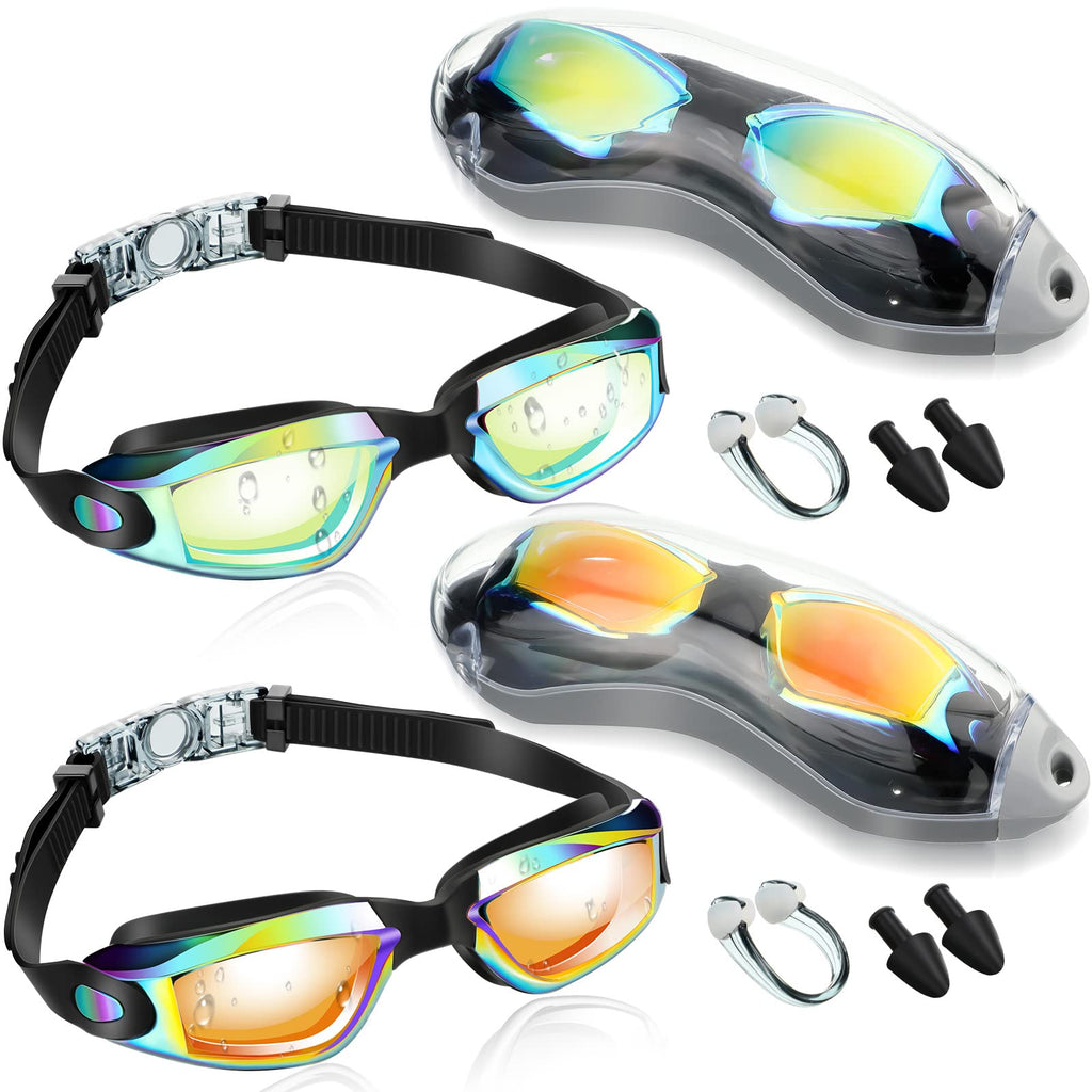 2 Pack Swim Goggles No Leaking Swimming Goggles Waterproof Swim Glasses Polarized Goggles with Nose Clip and Earplugs Green, Orange - BeesActive Australia