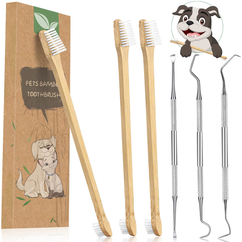 Pets Dog Toothbrush /【6-Pack】 Bamboo Toothbrush for Dogs + Cats/ Soft Bristles Gentle Pet Toothbrush for Easy Dog Teeth Brushing Dental Care Includes Dog Dental Tooth Scaler and Scraper - BeesActive Australia