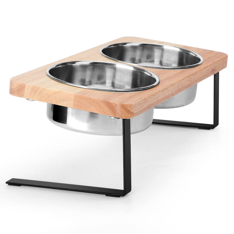 Siooko Elevated Cat Bowls, 15° Tilted Raised Cat Food Bowls Wood Pet Bowls with Stand Anti Vomiting 2 Stainless Steel Bowls for Cats and Puppy - BeesActive Australia
