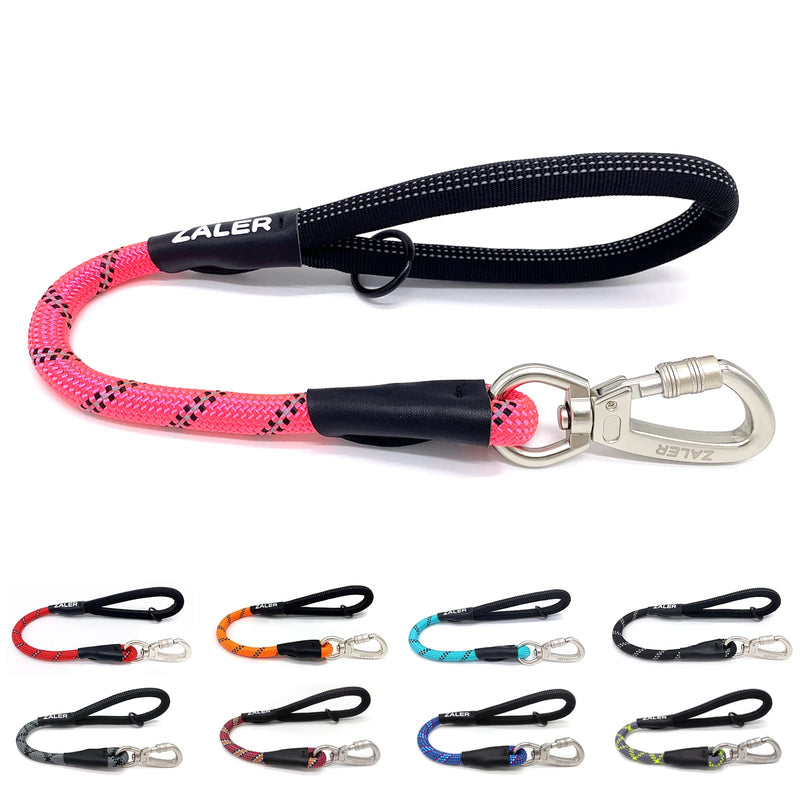 ZALER Short Dog Leash, Rope Traffic Leashes for Dogs, Reflective Dog Lead with O-Ring, Heavy Duty Leash for Large and Medium Dogs Pink 18 inches - BeesActive Australia